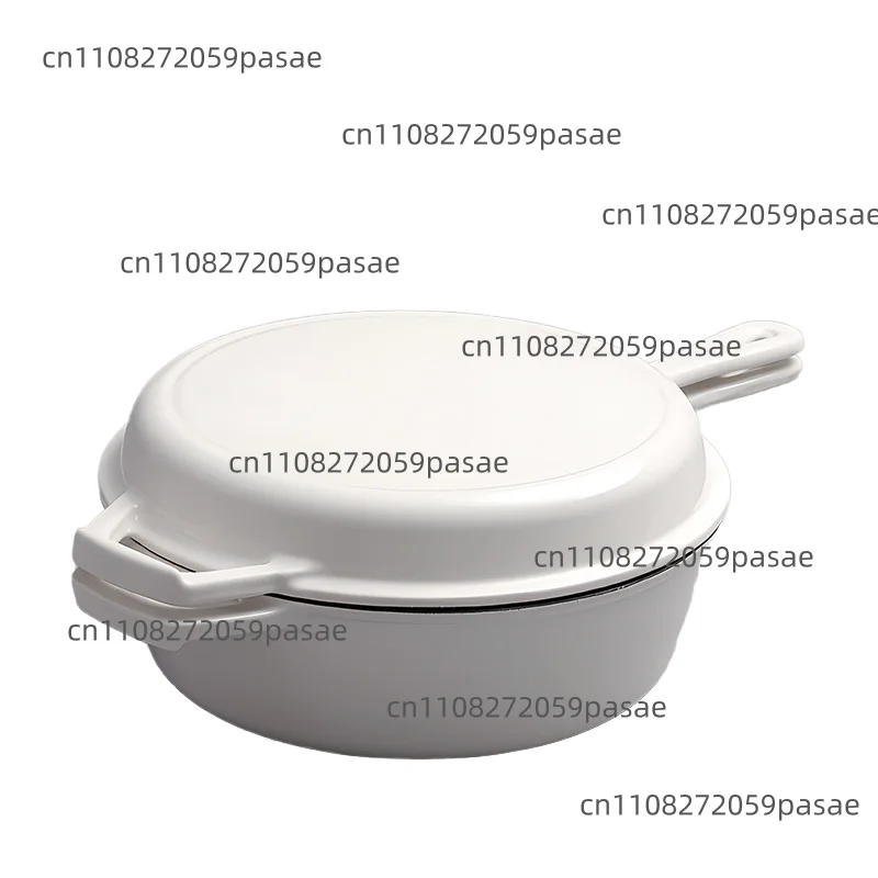 Dual-Use Cast Iron Enamel Dutch Pot Deepened White with Classic Design Metal Frying Pan Round Casserole for Baking Bread