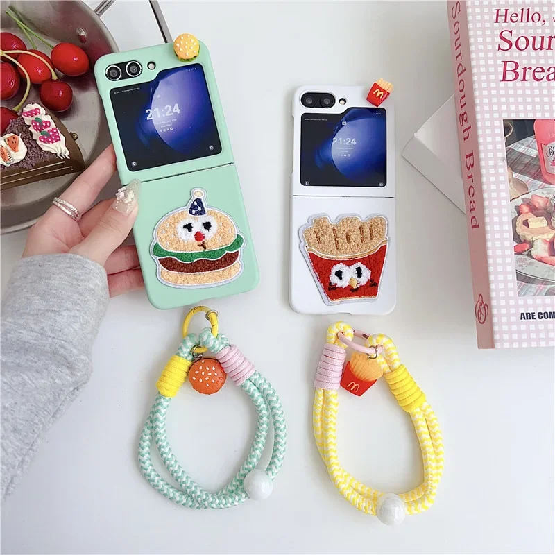 

Embroidered Hamburger Fries Phone Case for Samsung Galaxy Z Flip 6 5 4 3 Protective Back Cover for ZFlip4 ZFlip5 ZFlip6 Shell