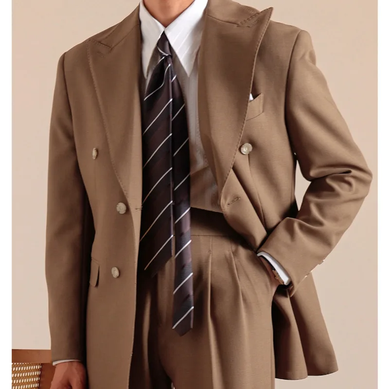 

Linen Blend Suit Set For Men Business Casual Double-Breasted Blazer Smoking Uomo Men Tuxedo Suit Designers Traje Novio 2025
