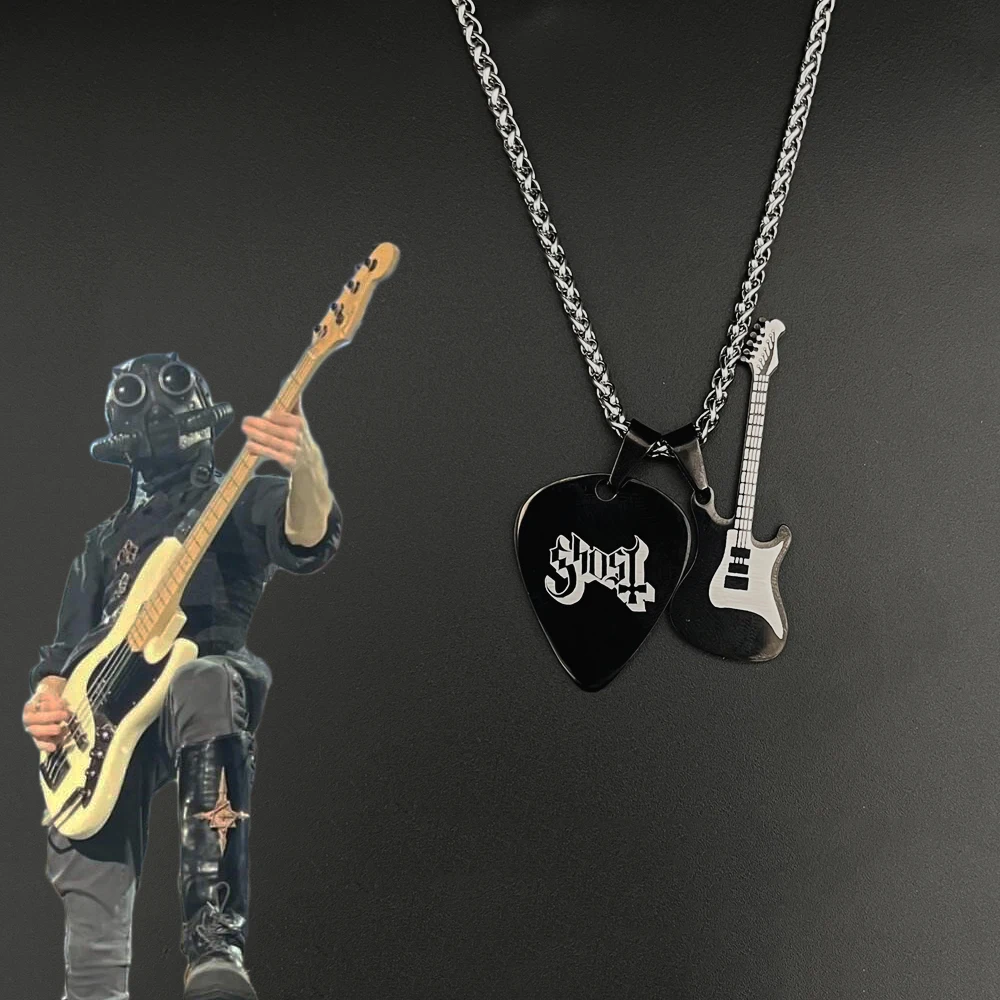 Ghost bc Nameless Ghoul Cosplay Necklace Unisex Guitar Pick Pendant Stainless Steel Chain Choker Jewelry Accessories Gifts