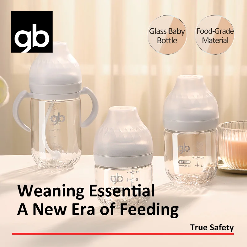 gb Baby Bottle, Glass, Platinum Series, BPA-Free, Diamond-Cut, Simulated Breastfeeding Design, Wide-Neck for Easy Cleaning