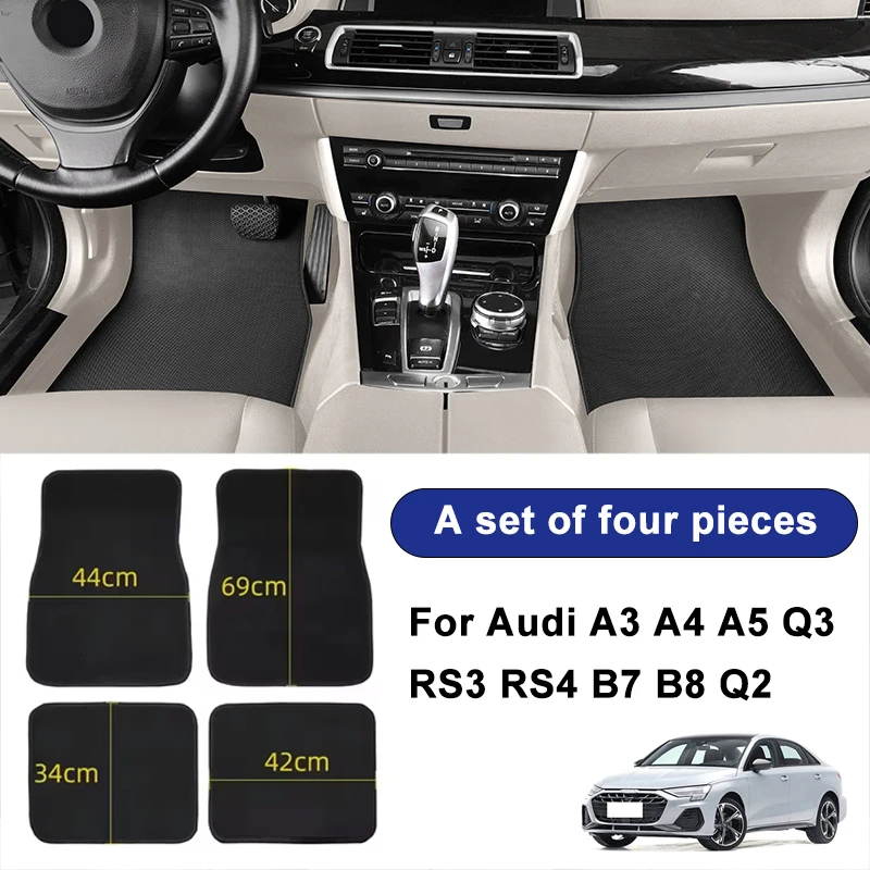 

For Audi A3 A4 A5 Q3 RS3 RS4 B7 B8 Q2 Car Floor Mats Black Non-Slip 4Pcs Front & Rear Foot Mats Carpets Rugs Auto Interior