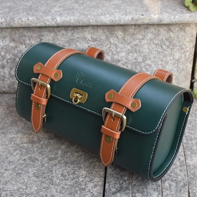 

27*10*14CM British Vintage Bicycle Saddle Bag Electric Bike Saddle Tool Hanging Bag PU Leather Color Matching Series G1181