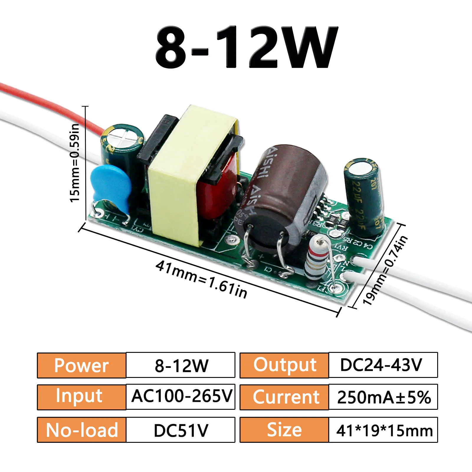 LED Downlight Spotlight Driver, Transformador de Iluminação de Potência, Lâmpada, 2-3W, 3-5W, 4-7W, 8-12W, 12-18W, 18-24W, 250mA ± 5%