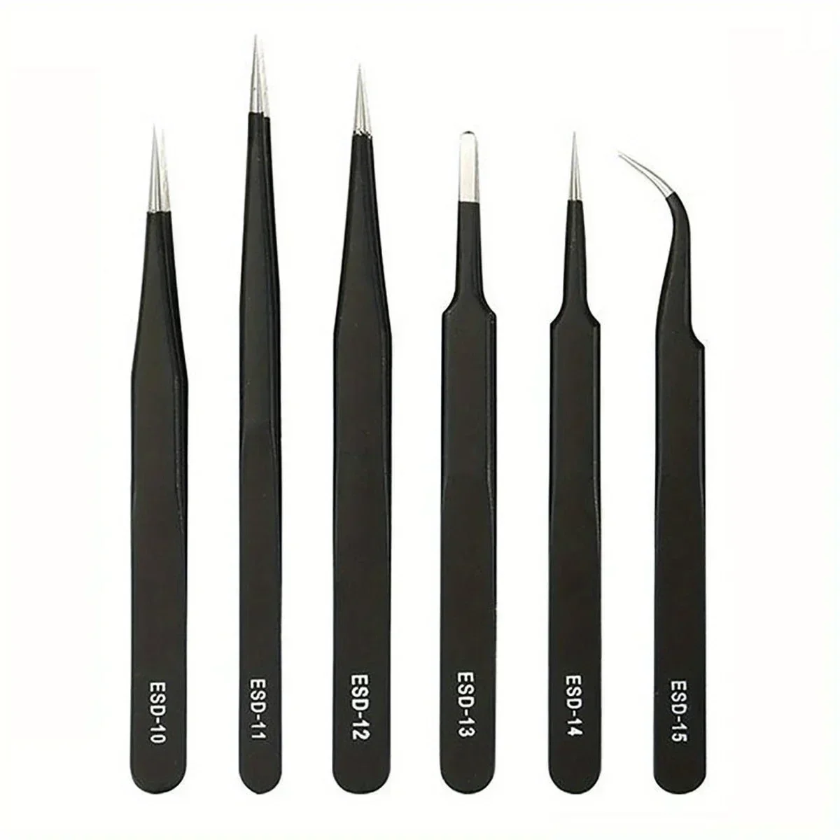2026 NEW6-Piece ESD Anti-Static Tweezers Set, Precision Stainless Steel Tools for Electronics Repair, Craft Modeling & Bending