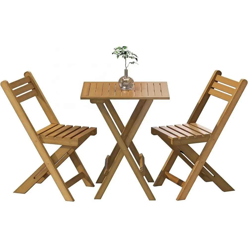 3-Piece Acacia Wood Patio Bistro Set with Distressed Finish, Suitable for Outdoor, Balcony, Backyard, Porch, Campsite, Supports