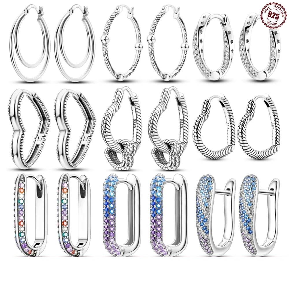 54 Style Large Double Circle Hoop Earrings with Colorful CZ Zircon 925 Sterling Silver Heart Earrings for Lady Gift Fine Jewelry