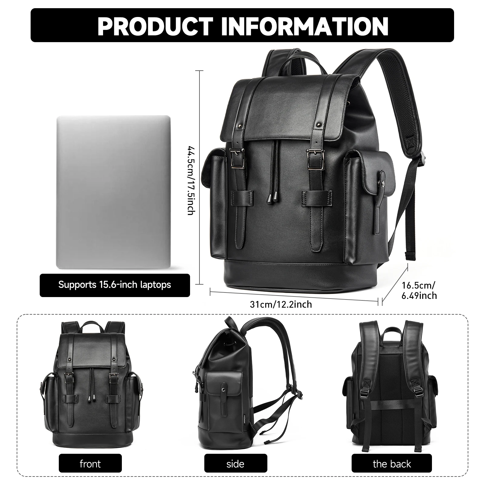 MOYYI Premium PVC Leather Backpack for Men Large Capacity Waterproof Durable Laptop Bag Anti-Theft Design For Business Travel
