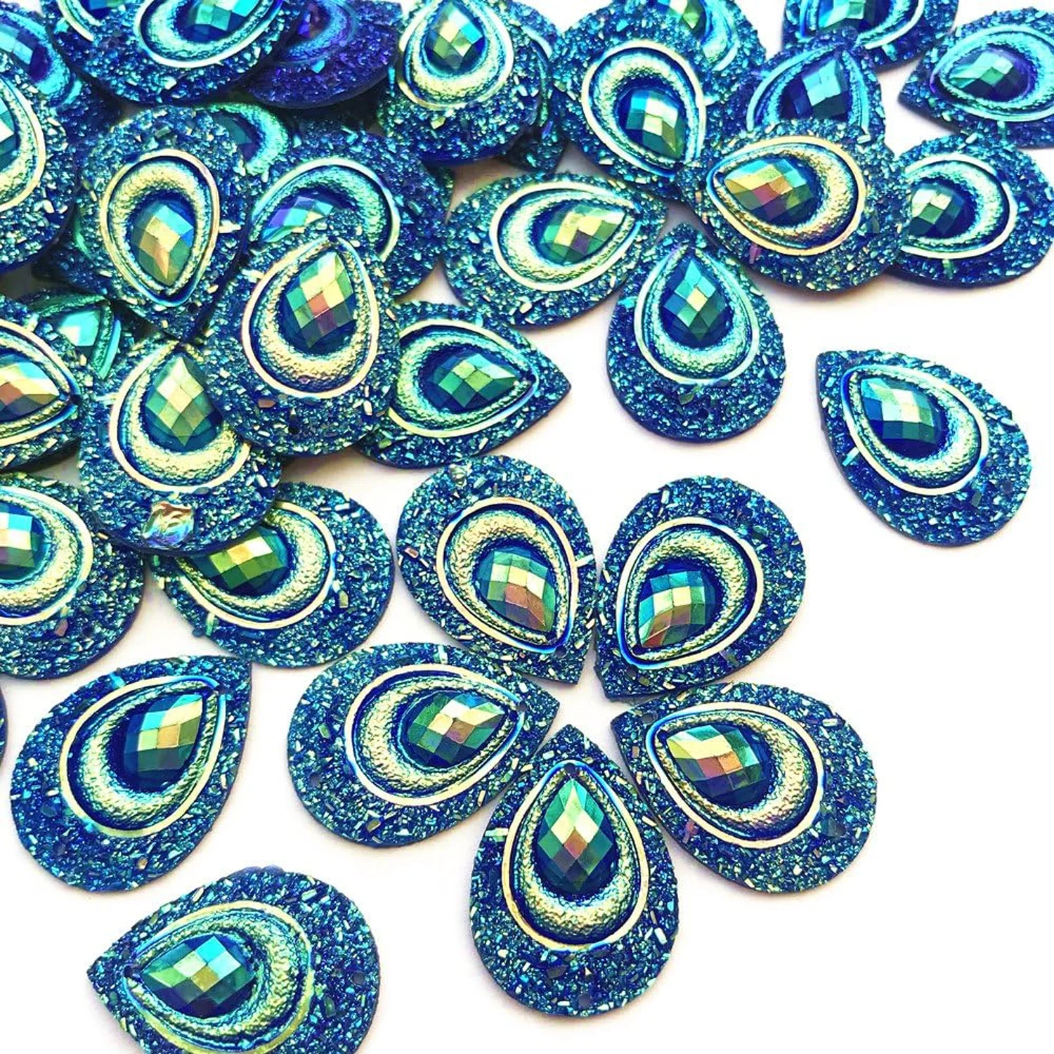 25PCS 18*24mm Drop AB Black Resin Peacock eye Flatback Rhinestone Ornament applique wedding DIY Scrapbook