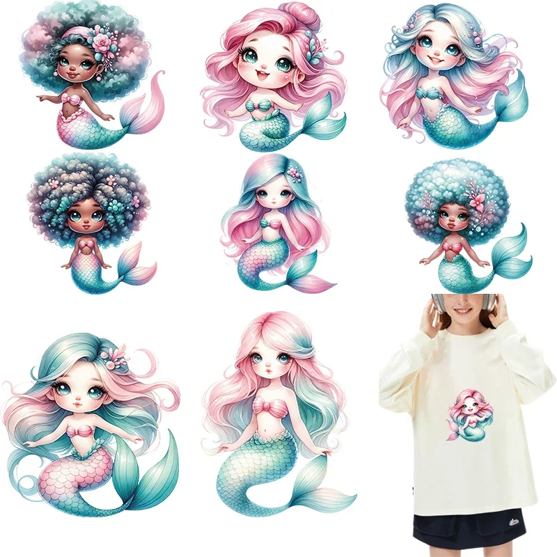 

Iron On Patch The beautiful pink mermaid dtf transfers ready to press Heat Transfer Printing On children Clothes Iron on transfe