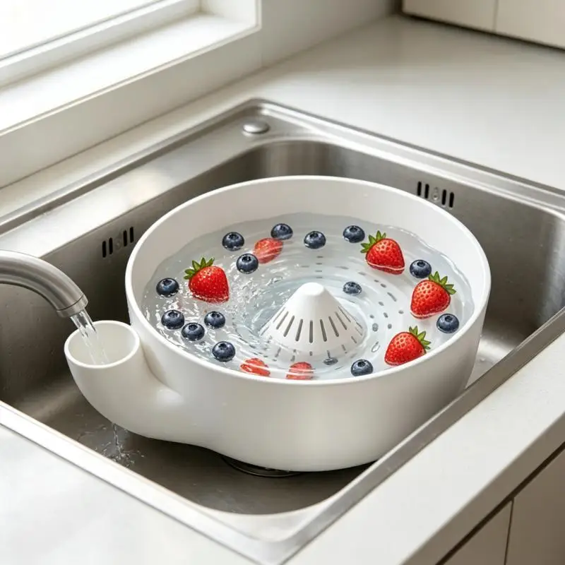 1pc White Draining Colander, Fruit Vegetable Washing Basket with Drainage Holes, Kitchen Sink Strainer for Berries Grapes