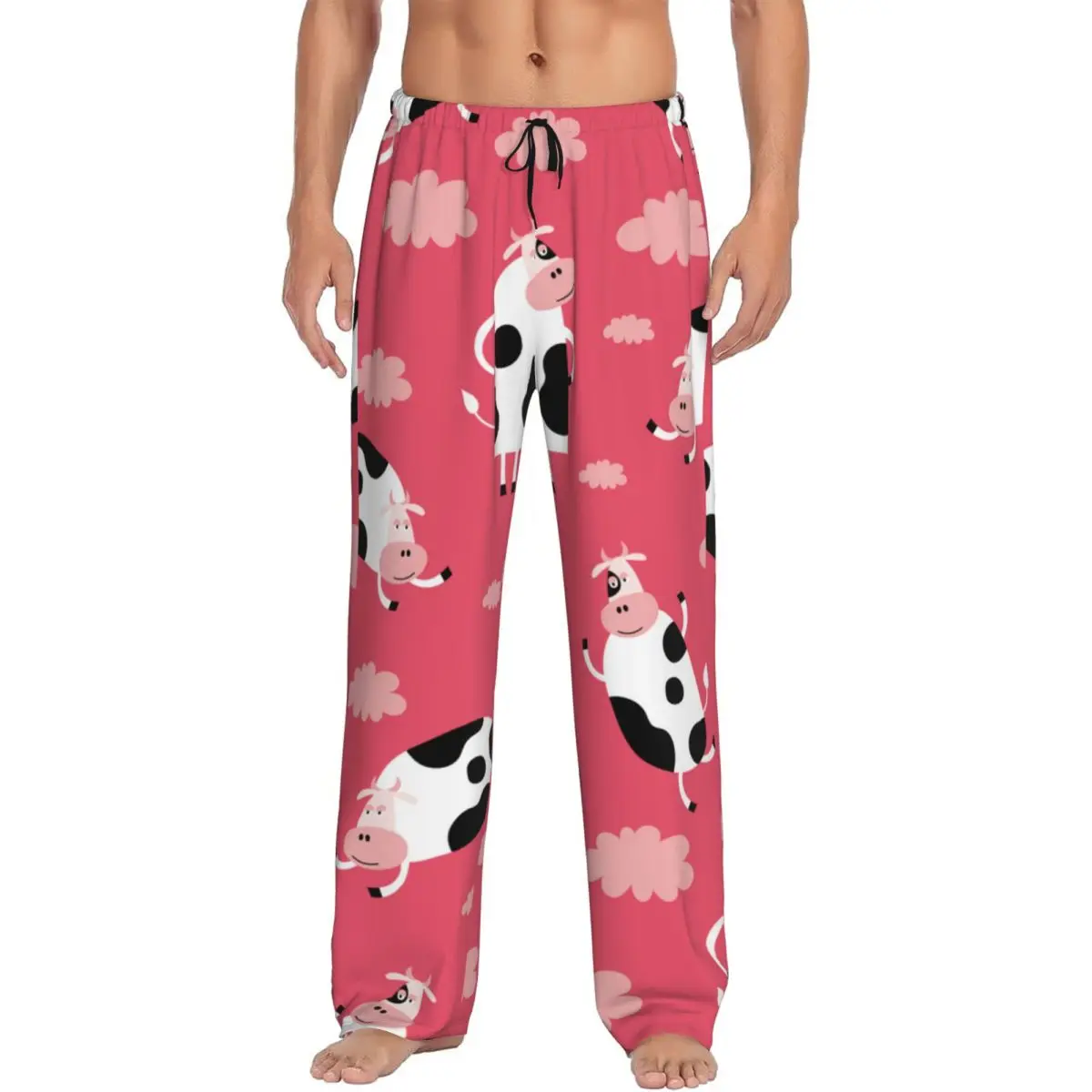 Funny Cartoon Cow With Clouds Men Sleep Bottoms Male Lounge Trousers Men's Pajama Pants