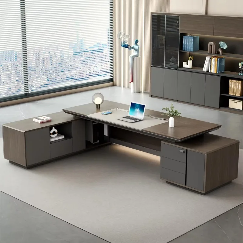 تخصيص الحديثة قابل للتعديل ارتفاع أسود مكتب Ceo L على شكل أثاث المكاتب الخشبية مكتب مكتب Ceo