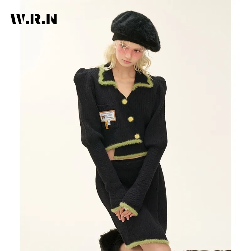 

2023 Autumn Vintage Elegant Style 2 Piece Set Women Long Sleeve Single Breasted Cardigan + A-line Skirt Sexy Two Piece Skirt Set