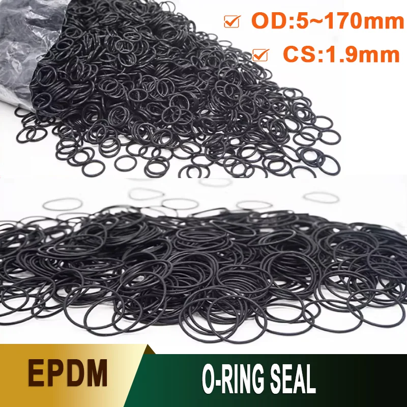 1-10Pcs EPDM O-ring CS 1.9mm OD 5-170mm Waterproof and Wear-resistant Black O-ring Sealing Washer Wholesale Specifications
