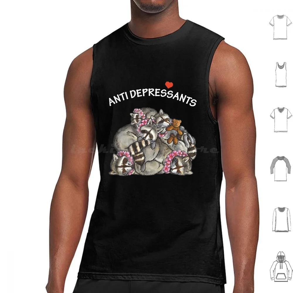 Antidepressant Raccoon New Tank Tops Print Cotton Cat Kitten Possum Skunk Raccoon Retro 80S Animals Pets Cute