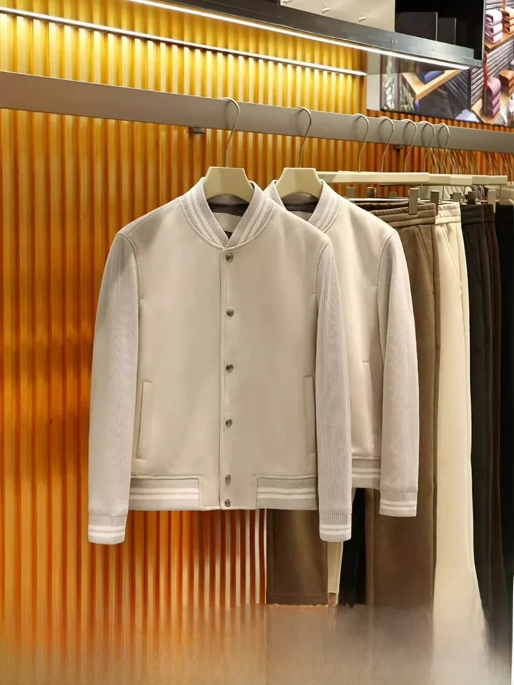 

Faionable Knitted Suede Jaet with Baseball Collar for Men Heavyweight Autumn Winter Outerwear Versatile Youth Polyester F...