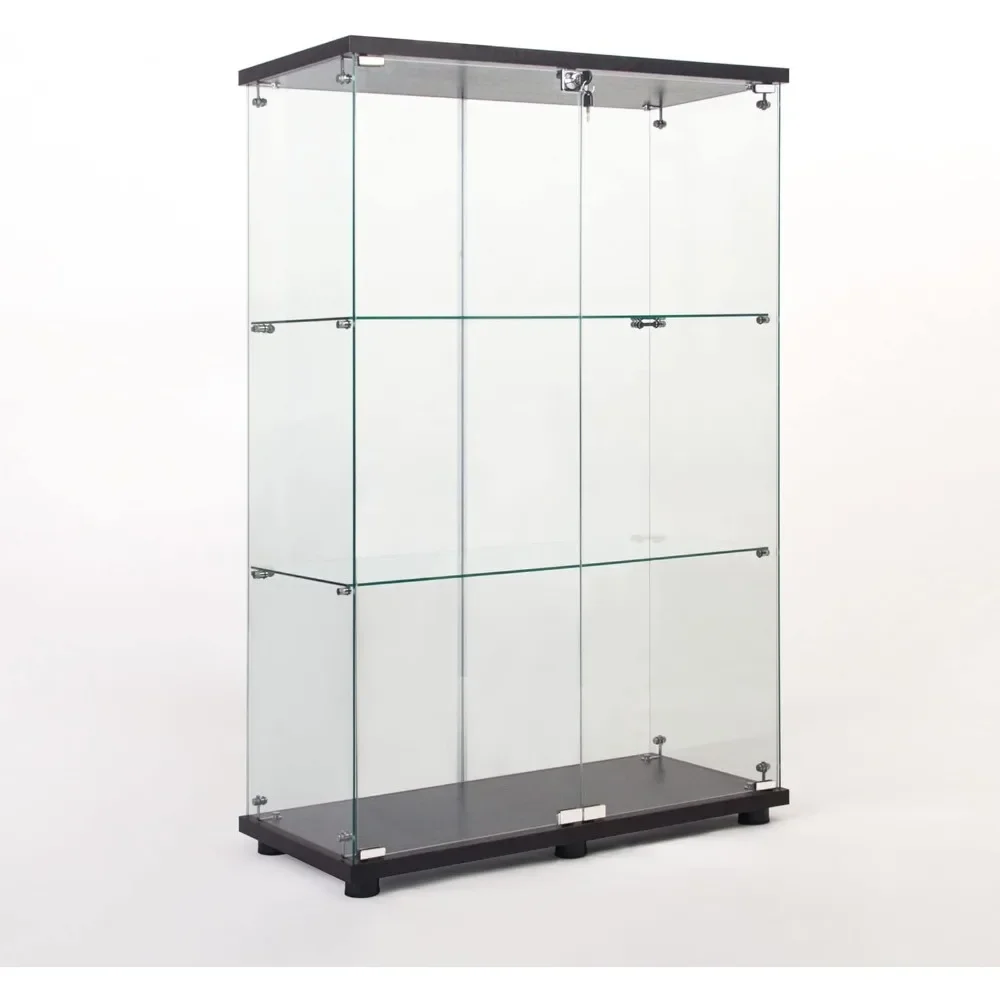 49'' Display Cabinet with 2 Doors, Floor Standing Bookshelf, Contemporary 3-Shelf Case Glass Display Cabinet