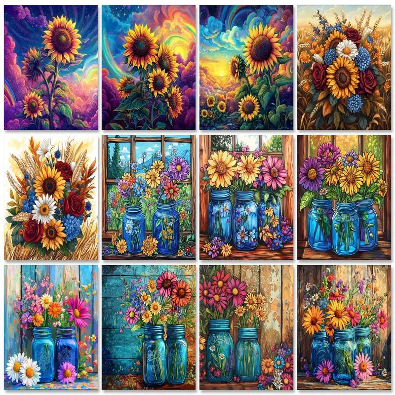 RUOPOTY Frame Painting By Numbers For Adults Starter Kits Colorful Flowers Personalized Gift Paint With Numbers For Home Decor