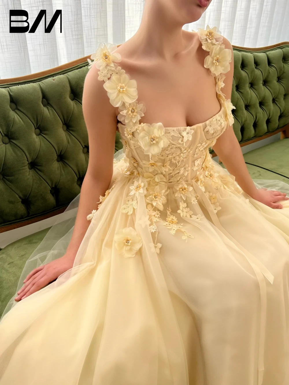 

Romantic Square Neck Flowers Evening Dress Fairy Classy A Line Prom Gown Customized Captivating Zipper Back Formal Cocktail Wear