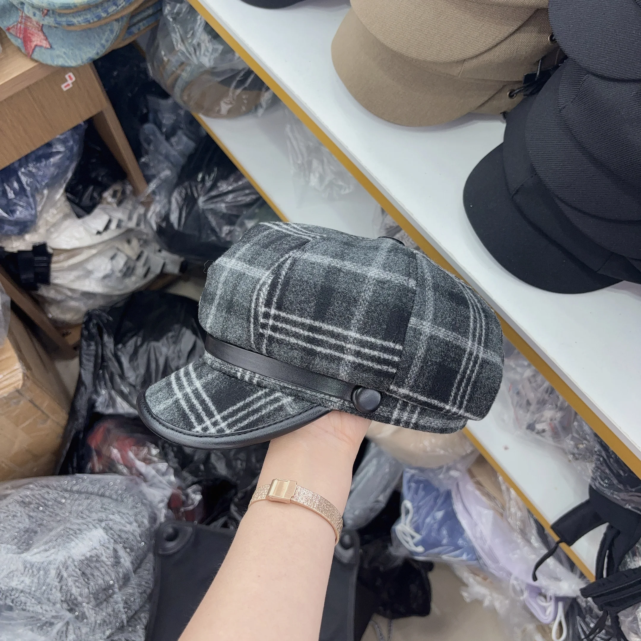 British Tide Brand Octagon Hat Woman 24 New Check Vintage Cap Show Face Small Beret Autumn and Winter Fashion Newspaper Boy Hats