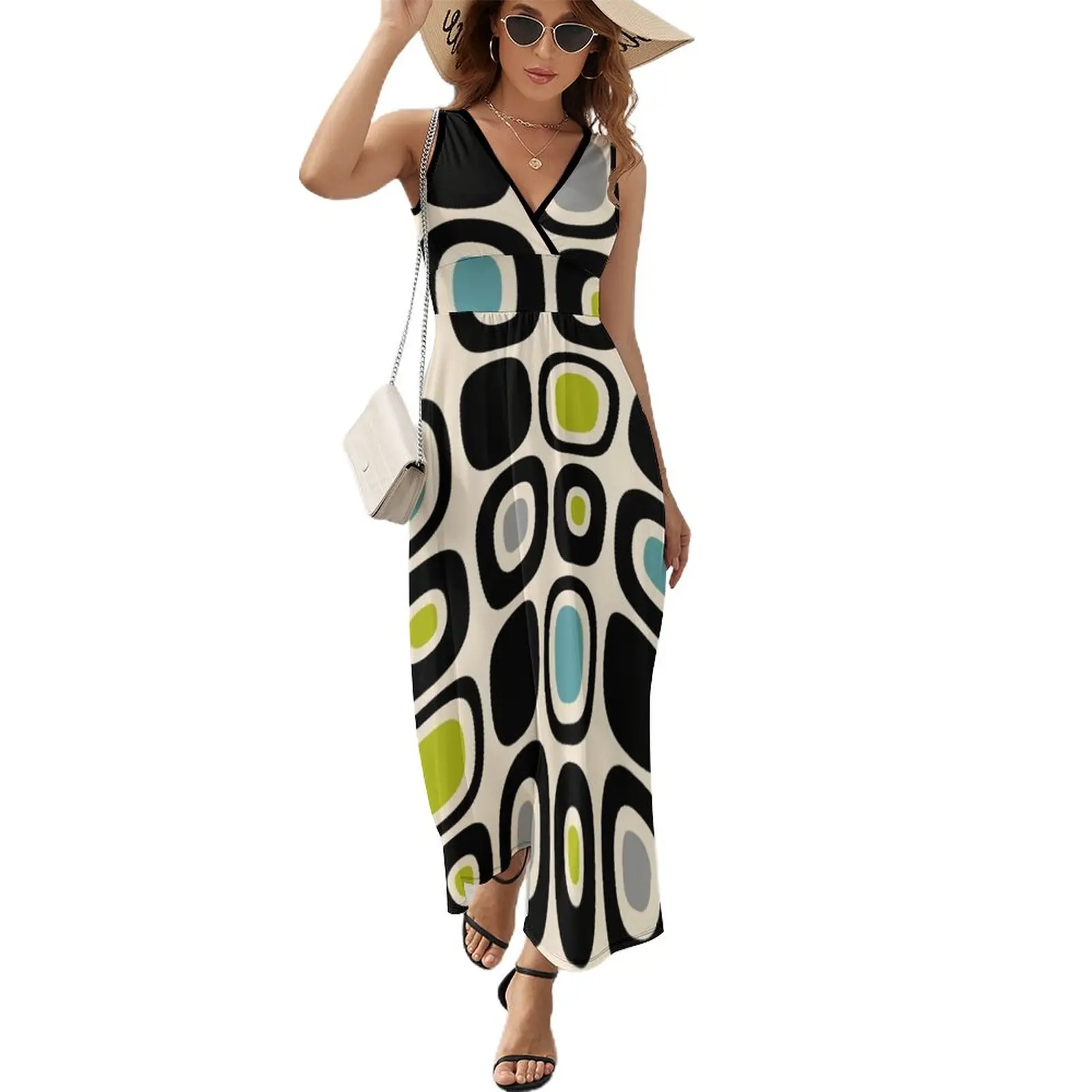 

Retro Mid Century Modern Garden Path Pattern 205 Sleeveless Dress party dress women elegant luxury Woman clothing dress