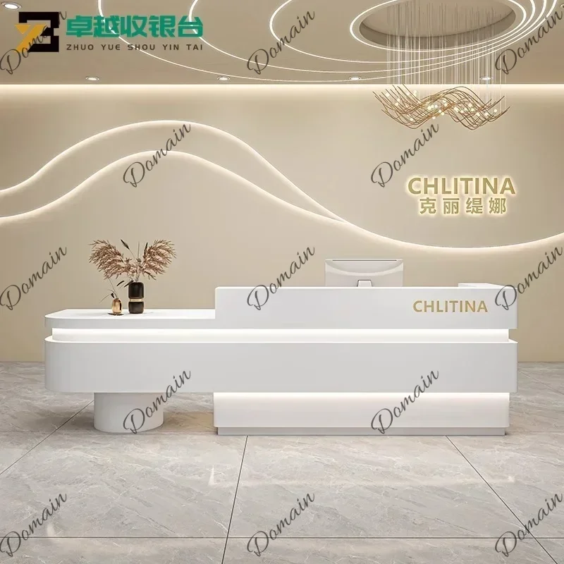 DE Hair Salon Front Desk Clothing Store Baking Paint Computer Desk Bureaux De Travail Reception Counter Customer Center Furnitur