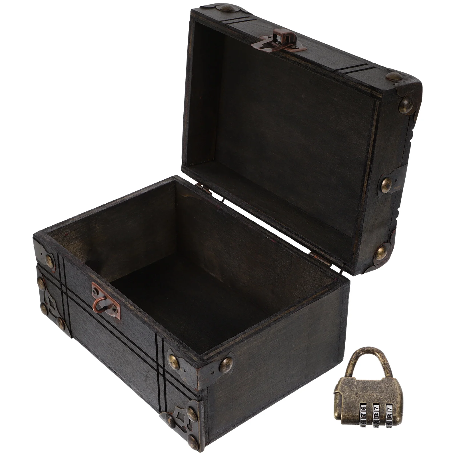 

Vintage Jewelry Box Chest Pirate Treasure Christmas Case Wood Candy Wooden Storage