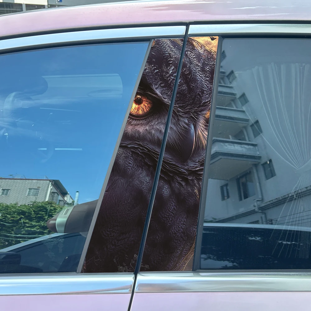 2Pcs/set Animal Night Owl Car Center Pillar Sticker B-Pillar Protective Film Centre Column Decoration Decals