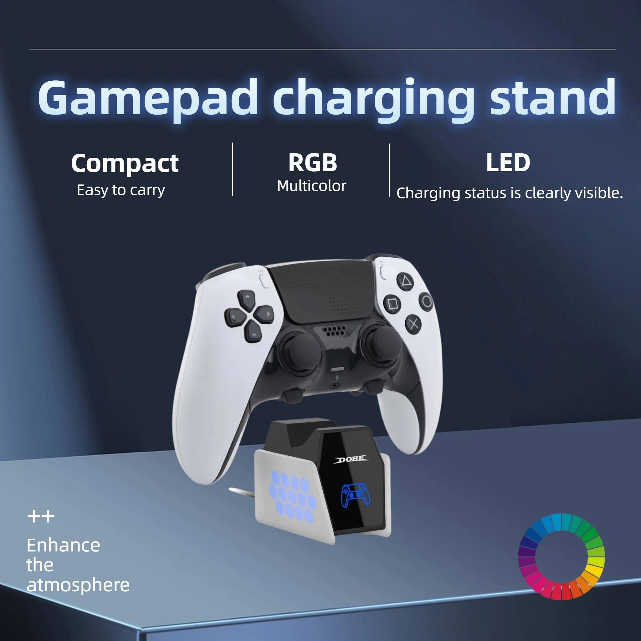 PS5 Controller Charging Dock Single Port RGB LED Color Changing Indicator Light Portable Mini Charger Stand for Edge Compact