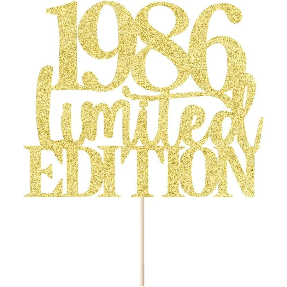1 Stück 1986 Tortenaufsatz, Prost bis 40 Jahre, goldfarbenes Glitzer-Jubiläumsdekor für Männer und Frauen, handgefertigt – Detail 2