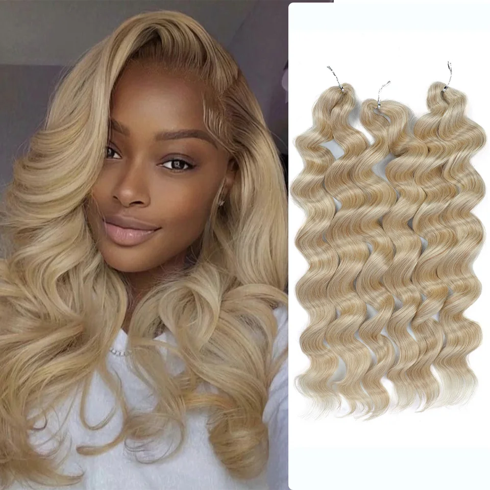 

3Pcs/lot Blonde Synthetic Hair Crochet Hair Extensions For Women 26 Inch Curly Crochet Braiding Hair Extensions For All Seasons