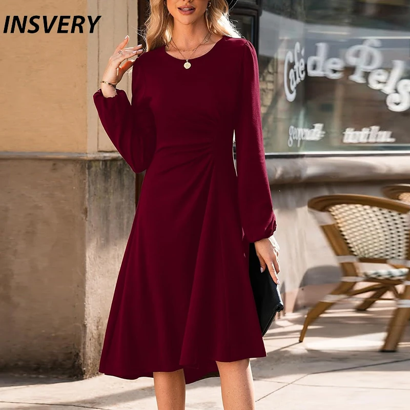 Autumn Red Plaid Printed Party Dress Women Casual O Neck Long Sleeve A-line Midi Dresses For Women Christmas Clothes