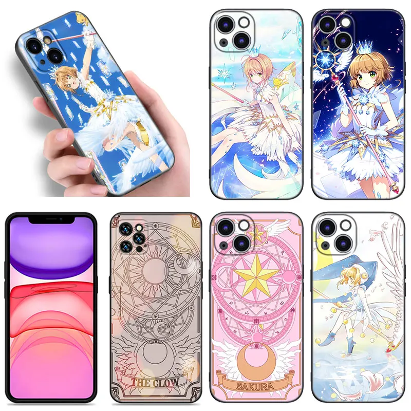 Card Captor Sakuras Anime Phone Case For Apple iPhone 12 13 Mini 11 14 15 Pro Max 7 8 + X XR XS SE 2020 2022 Black Silicone Case