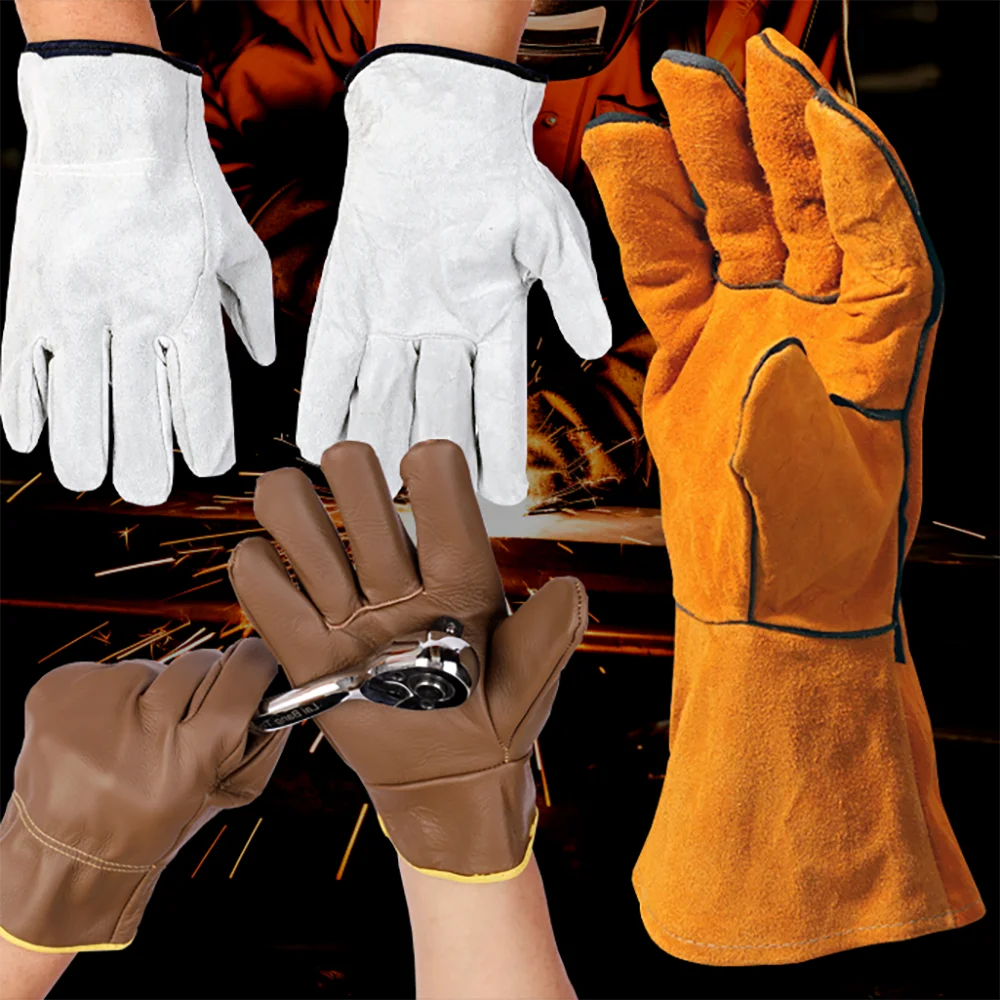 

Men Work Gloves Welding Protection Cowhide Electrician Gloves Insulating Leather Security Wear-resistant Mechanic Gloves
