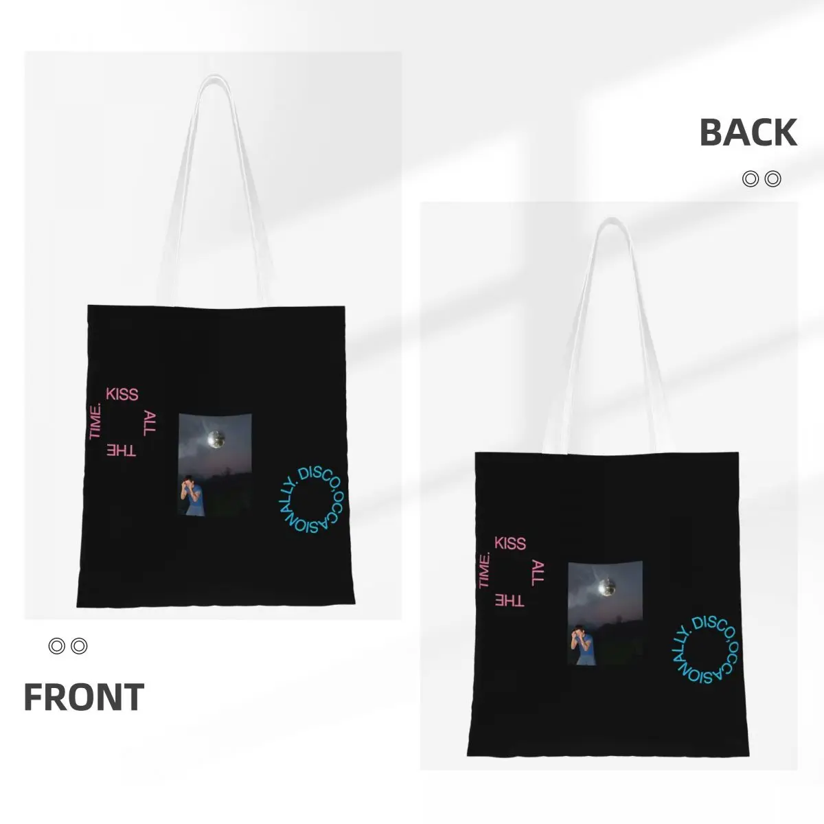 Kiss All The Time Shopper Bag Harrys Styles New Album Handbags Student Print Tote Bag Casual Polyester College Shoulder Bag