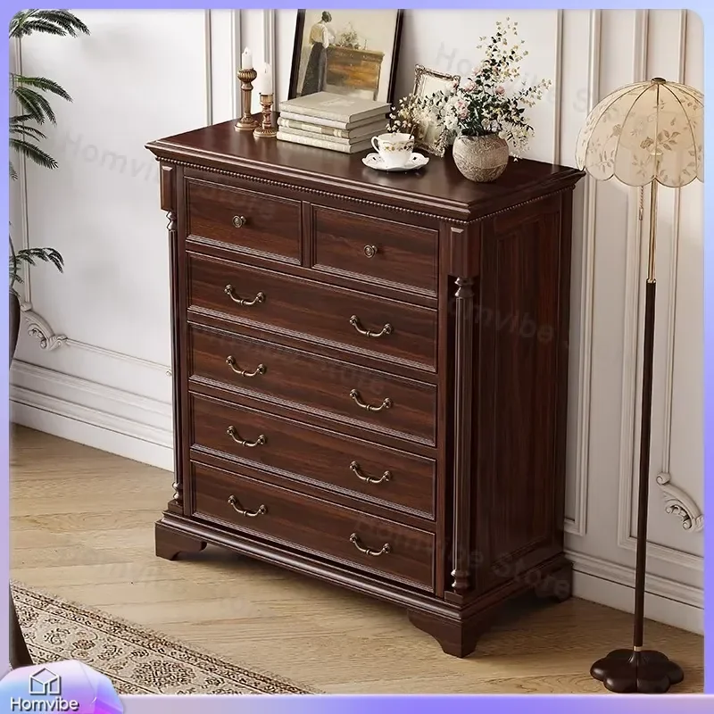 American Retro Solid Wood Chest of Drawers 6 Drawer Dresser Bedroom Storage Cabinet Modern Simple Living Room Furniture 9