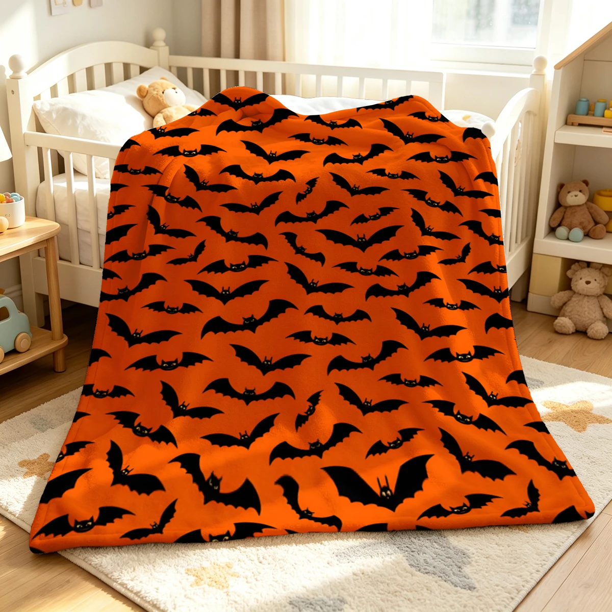 Orange Bat Moon Winter Summer Flannel Blanket Throw Fleece Soft Fuzzy Plush Cozy Fleece Blankets for Sofa Ideal Gifts
