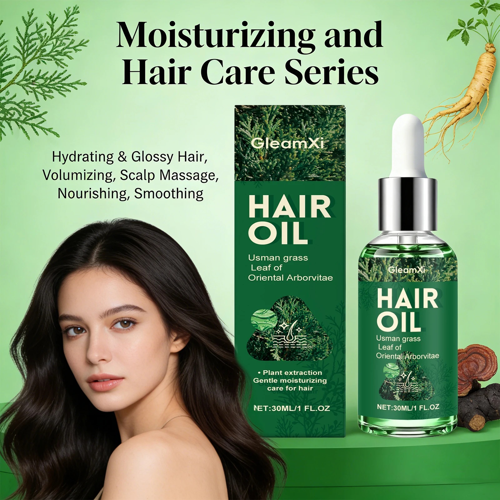 Aceite Capilar de Hoja de Usman para Control de Grasa y Alivio del Picor, Champú para Cabello Voluminoso, Jabón Nutritivo para el Cuero Cabelludo, Mascarilla Capilar Hidratante y Refrescante