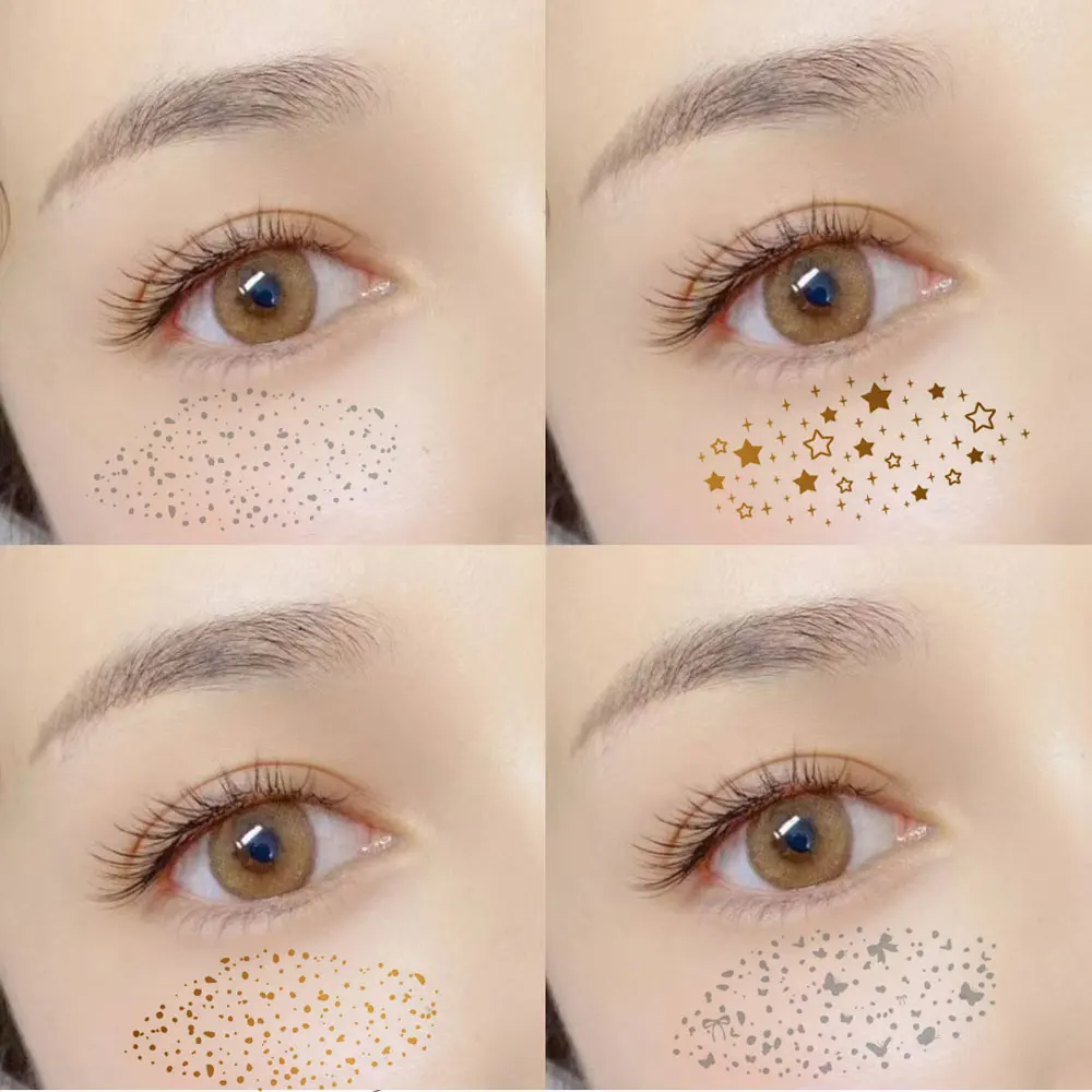 6pcs/Pack Golden and Silver Fake Freckles Stickers for Women Metallic Temporary Waterproof Tattoo Stickers for Face Makeup Party