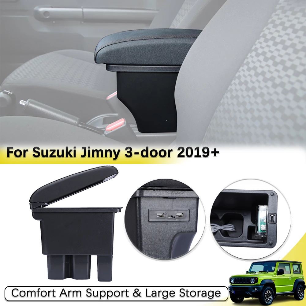 Car Center Armrest Box Assembly Storage Box with USB Ports for Suzuki Jimny 2019-2023 JB74 Retrofit Parts Interior Accessory
