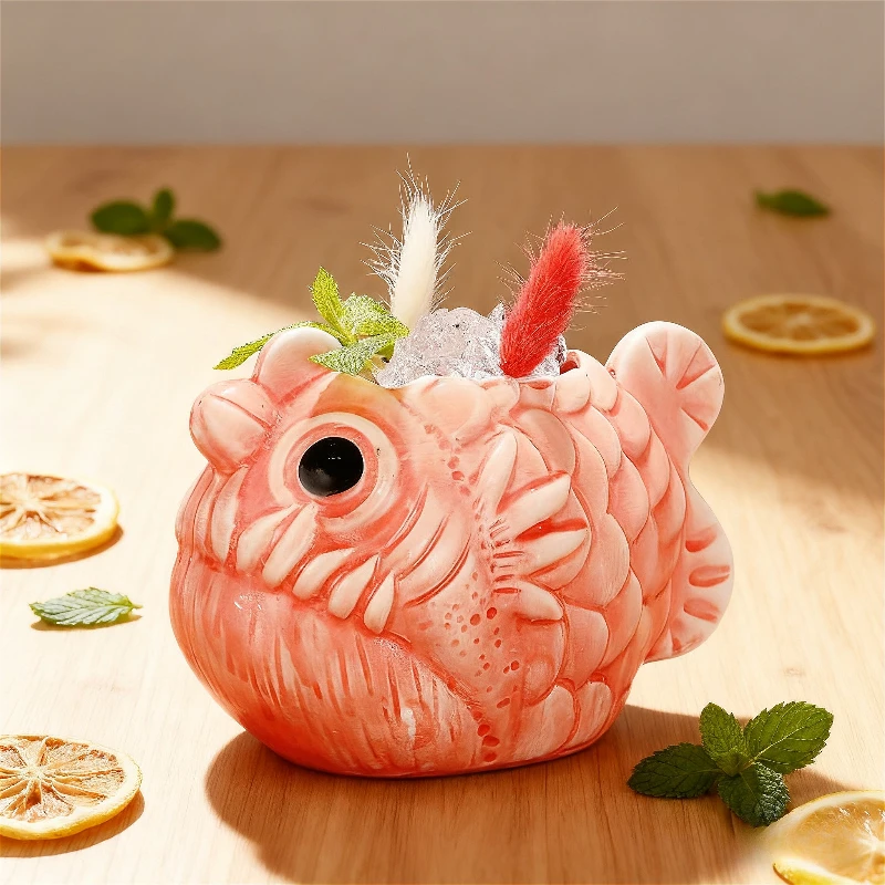 Cute Lantern Fish Shaped Ornament Figurines Tiki Mug Home Decoration Accessories Christmas Gift Ceramic Cup Halloween Funny Mug
