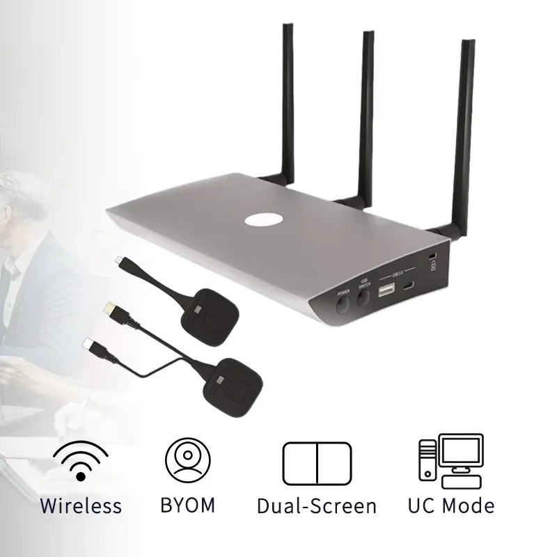 4K BYOM Wireless Presentation System Mirroring Multiple Device with USB Transmitter for Presenter and Conference System
