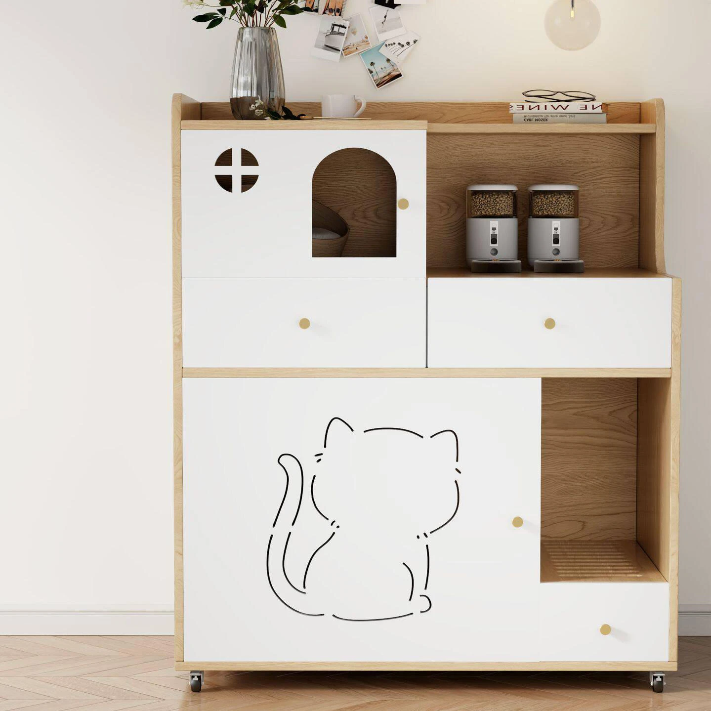&Wholesale MDF Light Luxury Side Cabinet Simple Durable Wooden Modern Living Room Storage Furniture with Hidden Litter Box Space