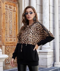 Women Hoodies Autumn Leopard Patchwork Hooded Sweatshirt Casual Loose Pullover Jacket Trendy Tops Streetwear