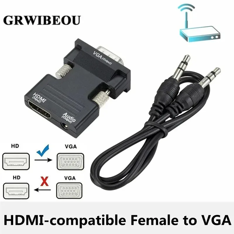 

HD 1080P HDMI-compatible Female to VGA Male Converter 3.5mm Audio Cable Adapter Video Output for PC Laptop TV Monitor Projector