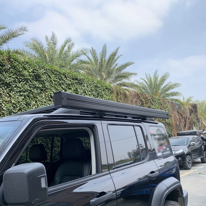 AI-2025 Car Rooftop Tent Black Automatic Open Side Awning with Aluminum Cover Shell for Outdoor Camping