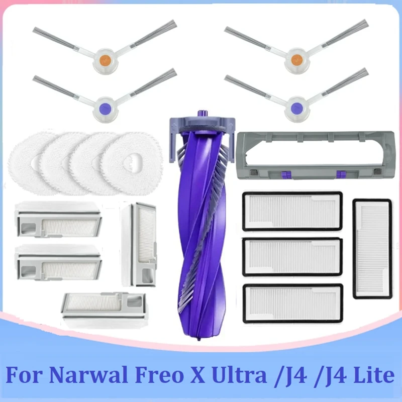 

18PCS For Narwal Freo X Ultra /J4 Lite Robot Vacuum Cleaner Main Side Brush Cover Hepa Filter Mop Replacement Parts