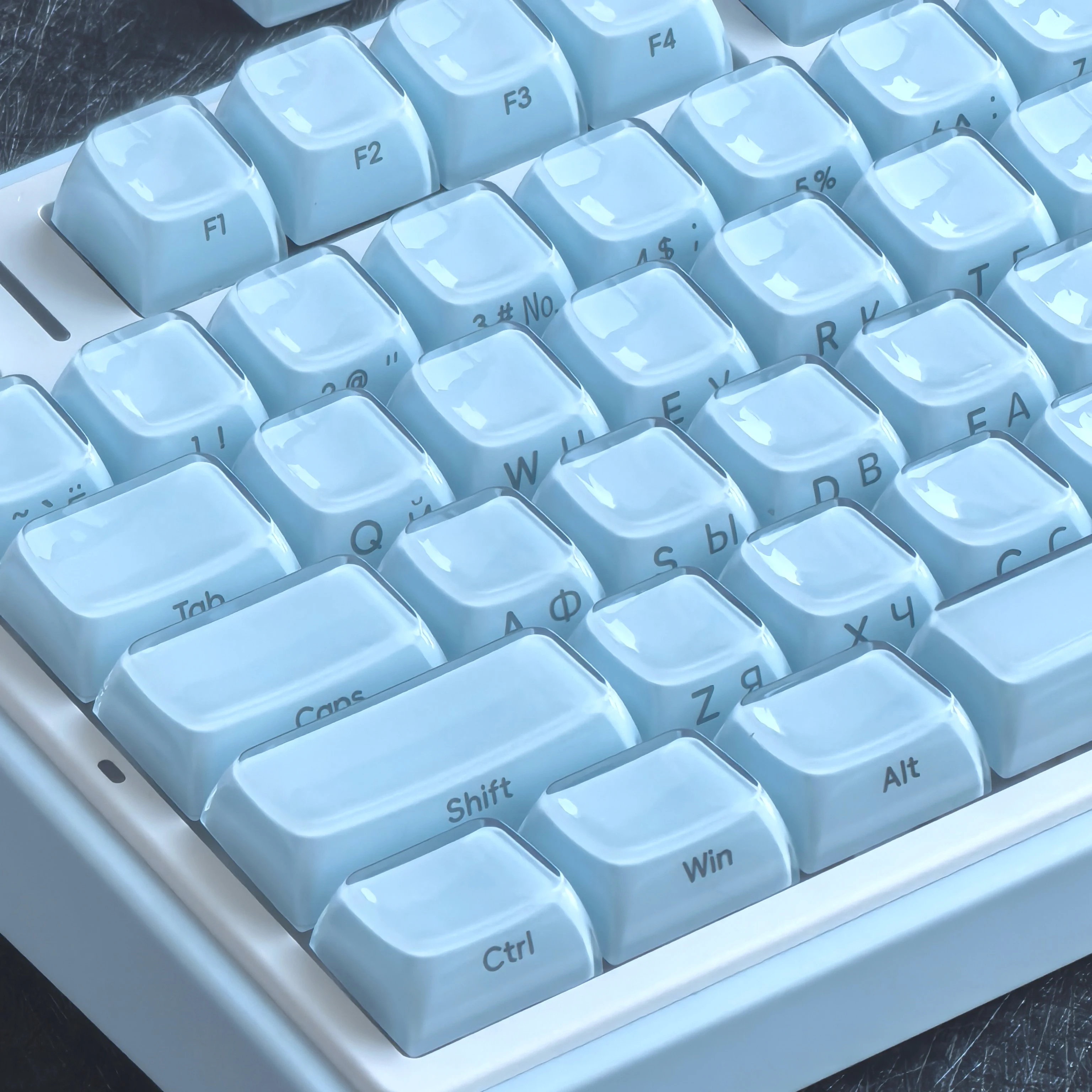 MAIMOOO Blue Crystal Jelly Keycap Jello Russian Korean Side Engraving OEM PC Custom ANSI ISO Layout Keyboard Keycap 132 Keys