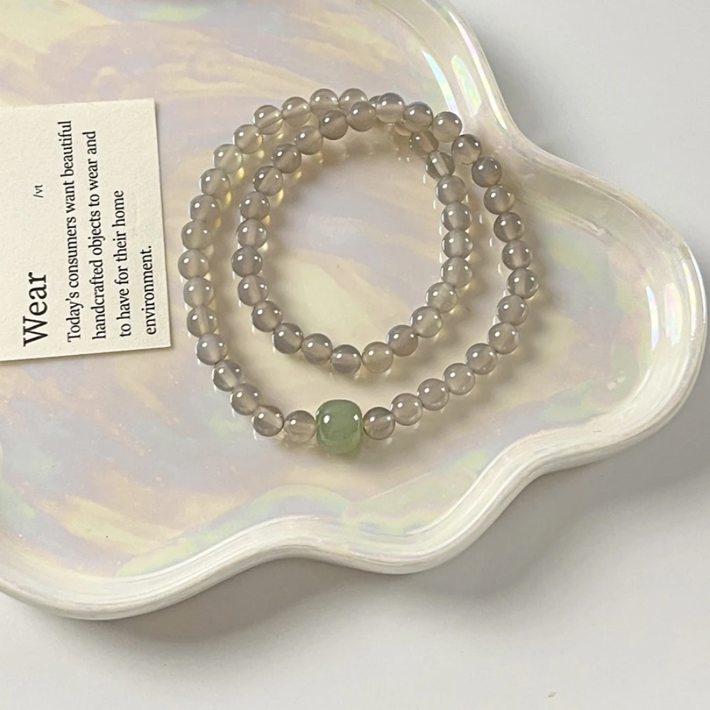 

Literary small fresh natural stone bracelet and field jade spacer beads Zen double layer strings